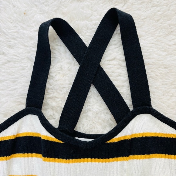 SLY Navy Blue/White/Yellow Knitted Stretchy 100%Cotton Mini Dress size Small - Picture 13 of 16